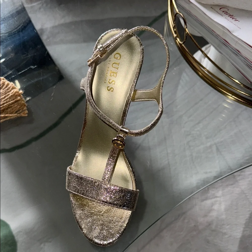 Guess Gold Metallic Wedge Sandals